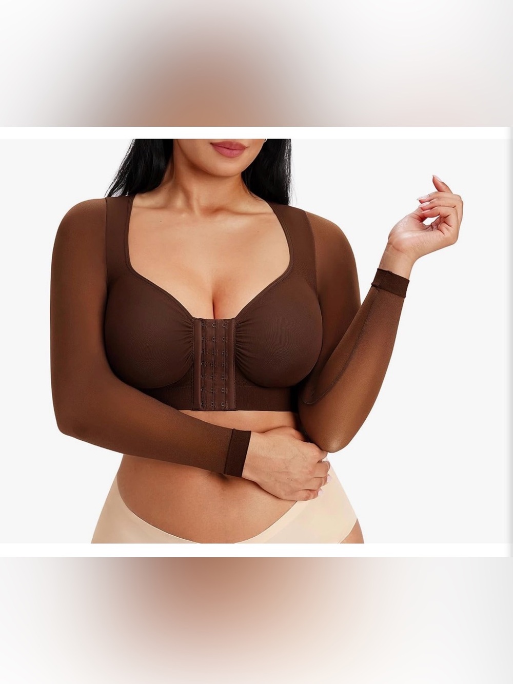 SHAPELLX Brown Front-Closure Long Sleeve Shapewear Bra NEW LARGE